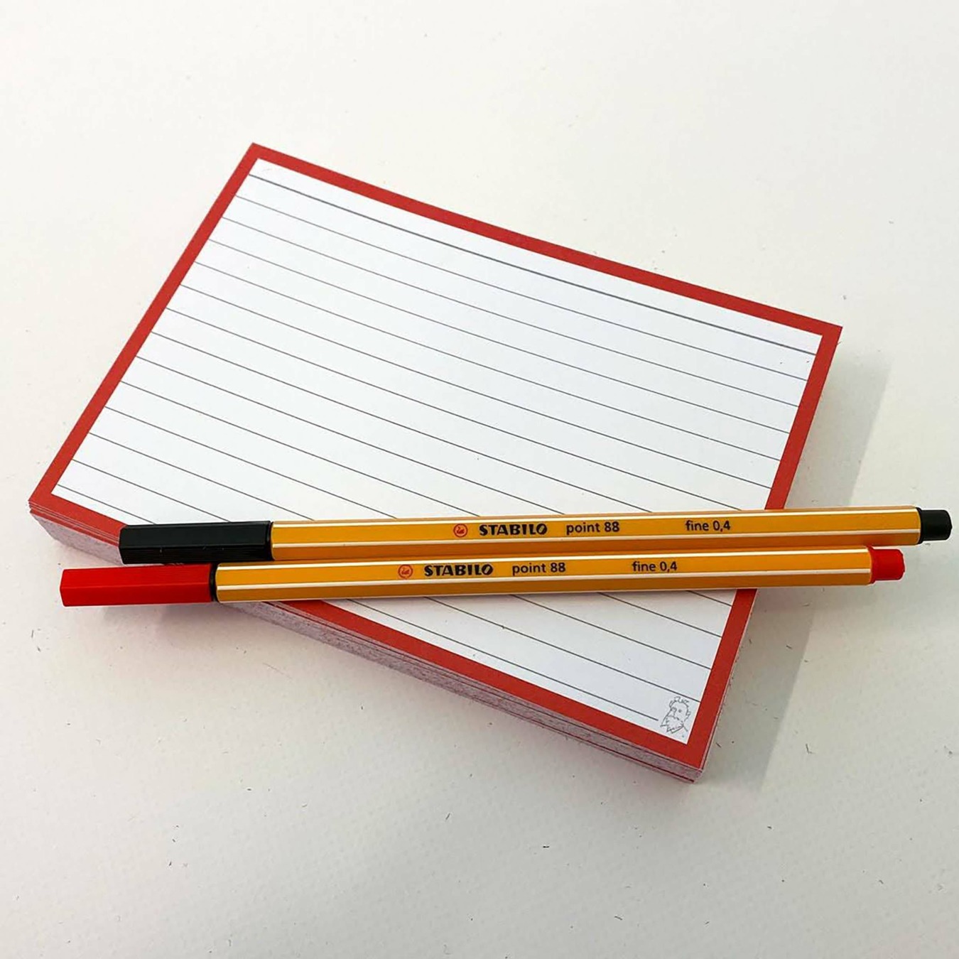 Leitner Flashcards A6 Rot Liniert mit Pennen