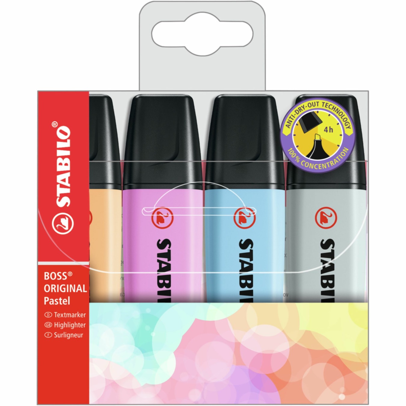 stabilo boss original textmarker pastel 4er-pack orange blau fuchsie grau