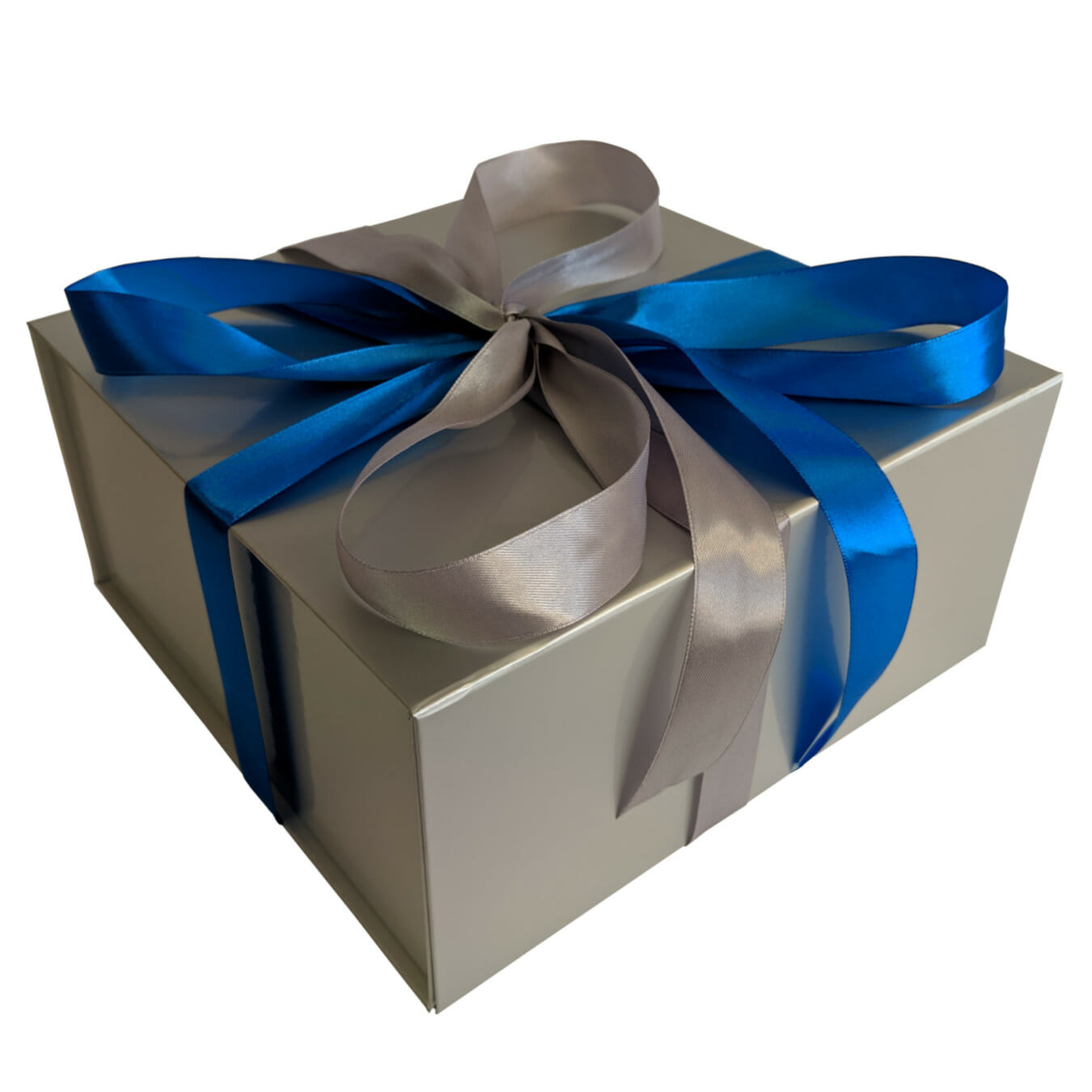 Geschenkschachtel silber mit Satinbändern