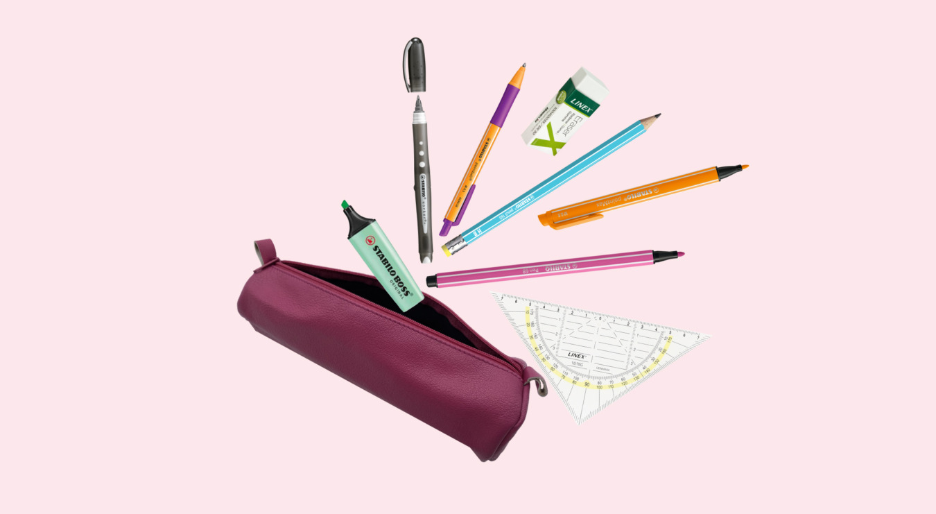 Stifte Sets und gefüllte Federtaschen