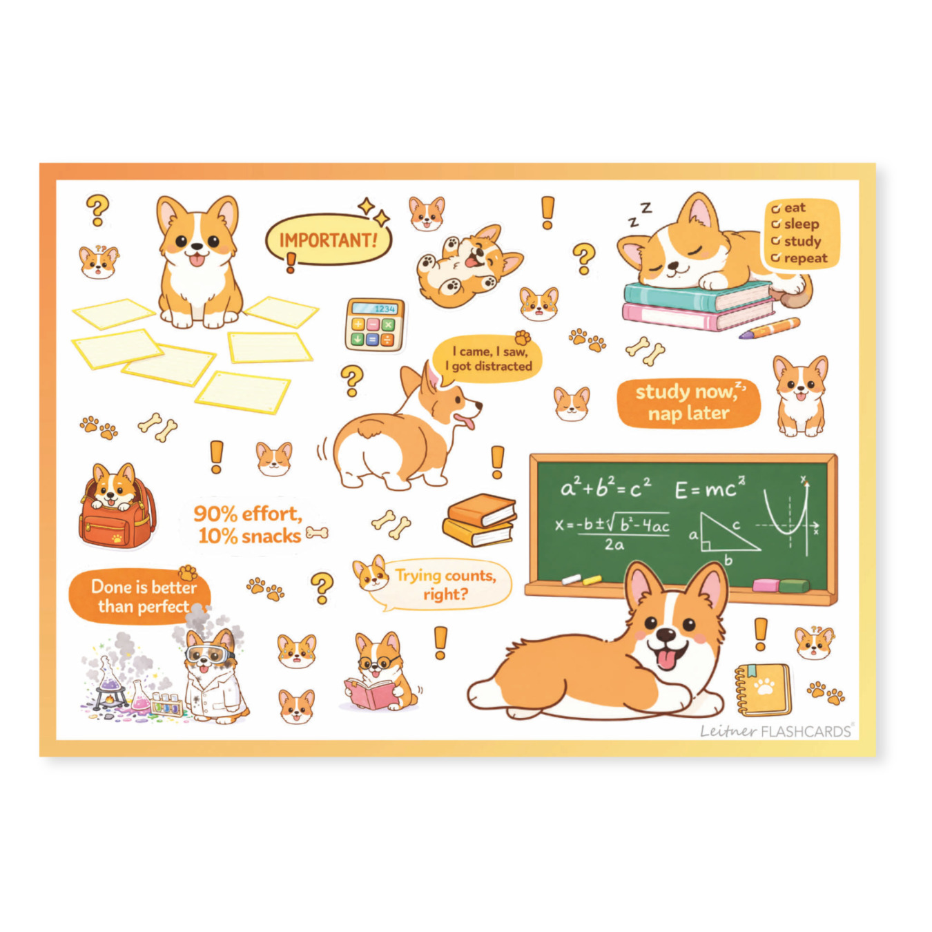 Leitner Flashcards Sticker für Schulsachen & Lernzettel Corgi