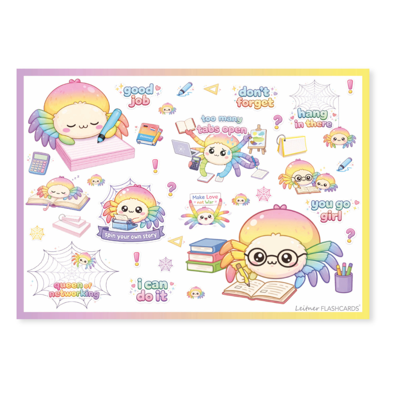 Leitner Flashcards Sticker für Schulsachen & Lernzettel Tarantel