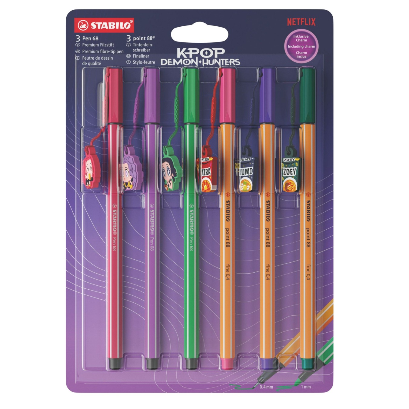 STABILO KPop Demon Hunter 3x Pen 68 Filzstift + 3x point 88 Fineliner Set