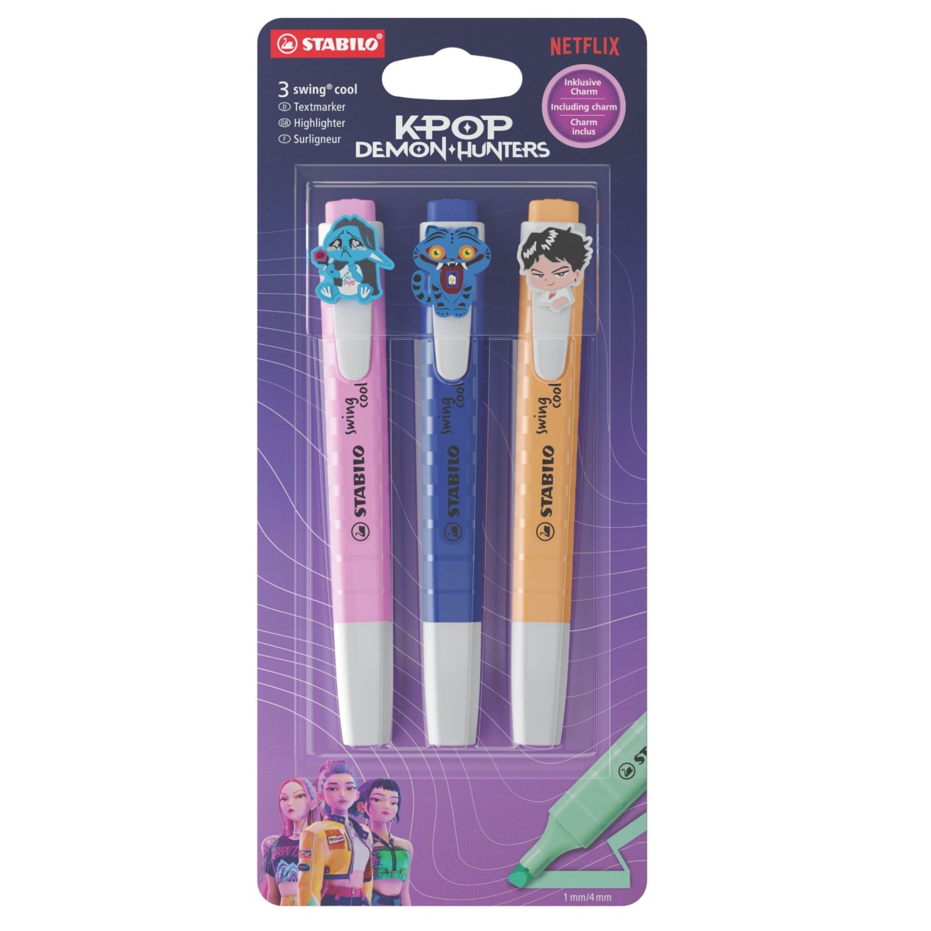 STABILO swing cool Textmarker Demon Hunter Edition 3er Pack Jinu, Derpy & Dämonenbaby