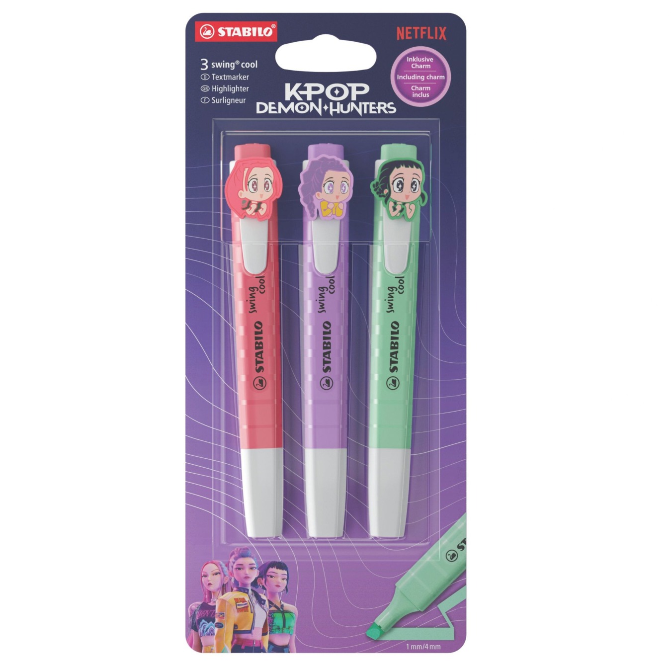 STABILO swing cool Textmarker Demon Hunter Edition 3er Pack Rumi, Mira und Zoey